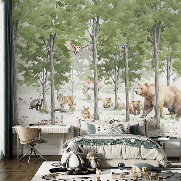 Woodland Animals in a Forest Wallpaper | Adorable Kids Room Decor - Picture 3 of 9